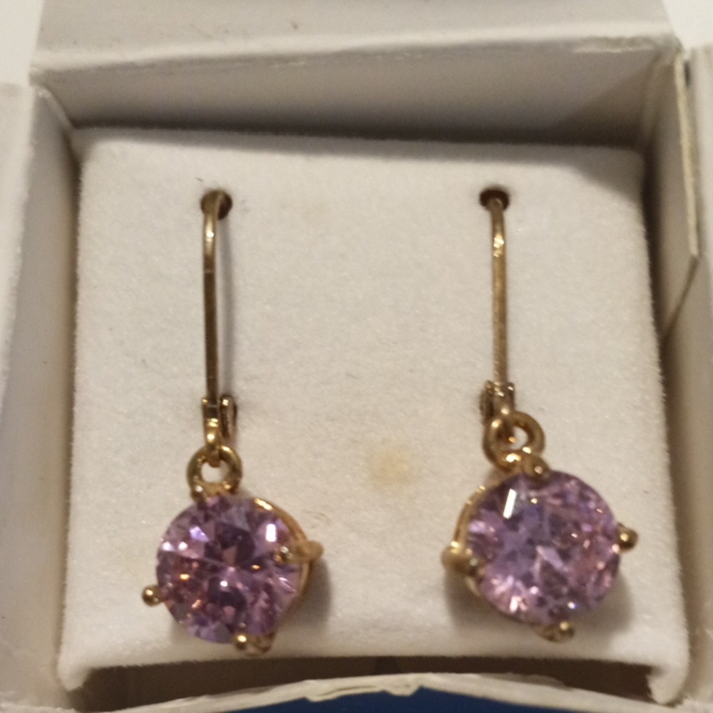 CZ Leverback Solitaire Earrings - Goldtone